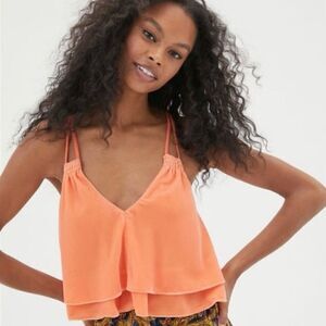 Urban Outfitters Orange Velvet Ruby Strappy Tiered Tank Top